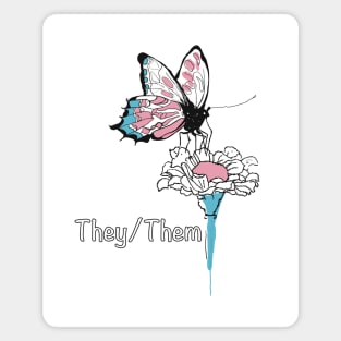 They/Them Trans colors butterfly on daisy flower shirt Magnet